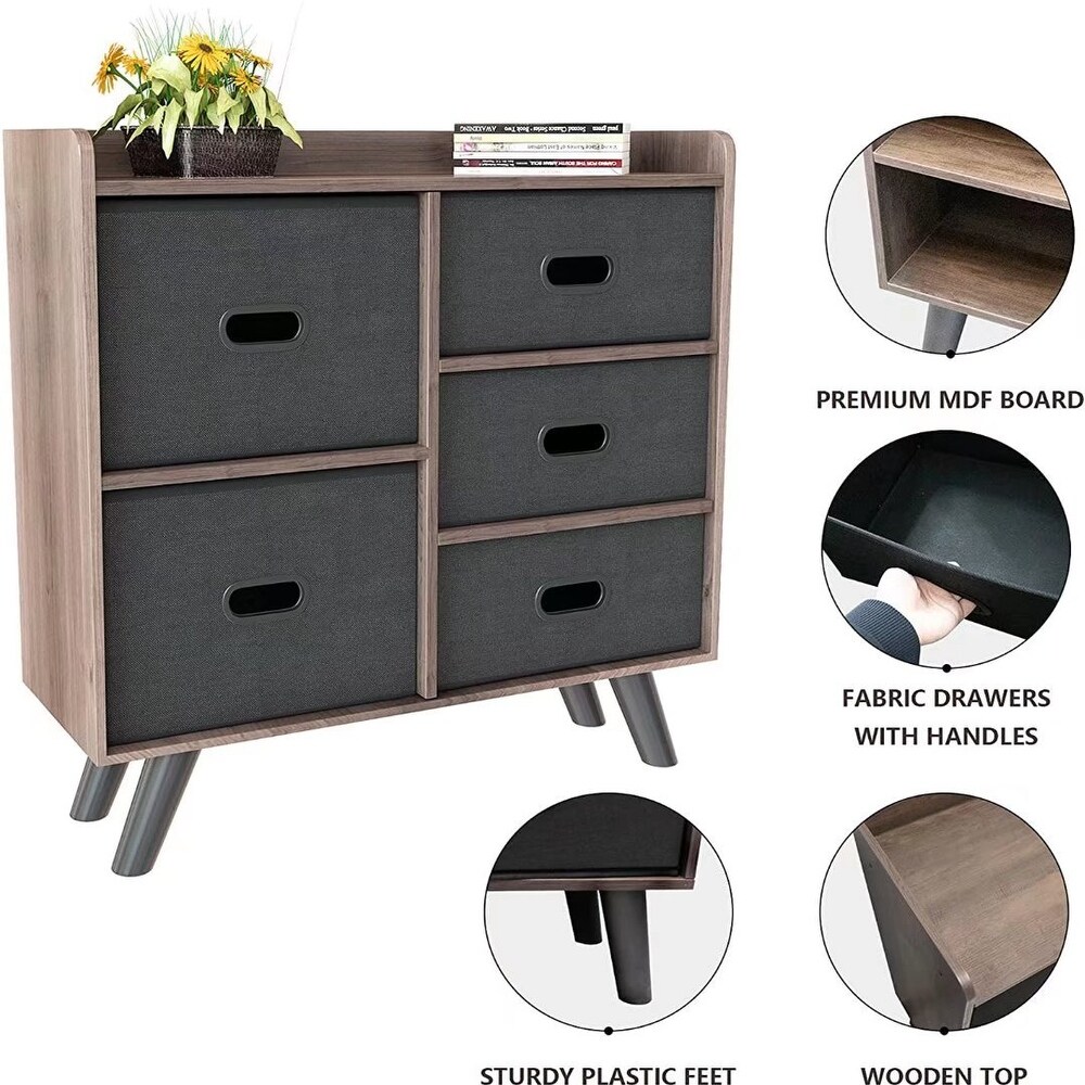 5 Drawer Storage Dresser with Wood Top and Fabric Drawer