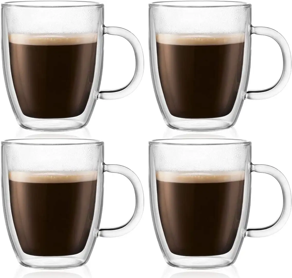 Bodum Bistro Double Wall Thermo-Glasses Coffee Mug Set， 15 Ounce， Clear (4-pack)