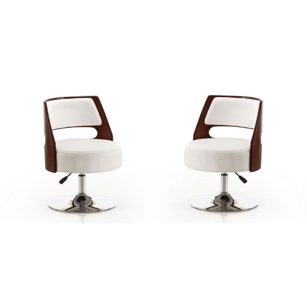 Salon Adjustable Height Swivel Accent Chair in White and Polished Chrome (Set of 2)