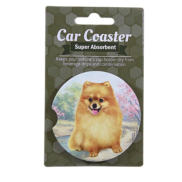 E amp S Imports Pomeranian Car Coaster 1 Car Coaster Inches Super Absorbent 23327 Sandstone Multicolored