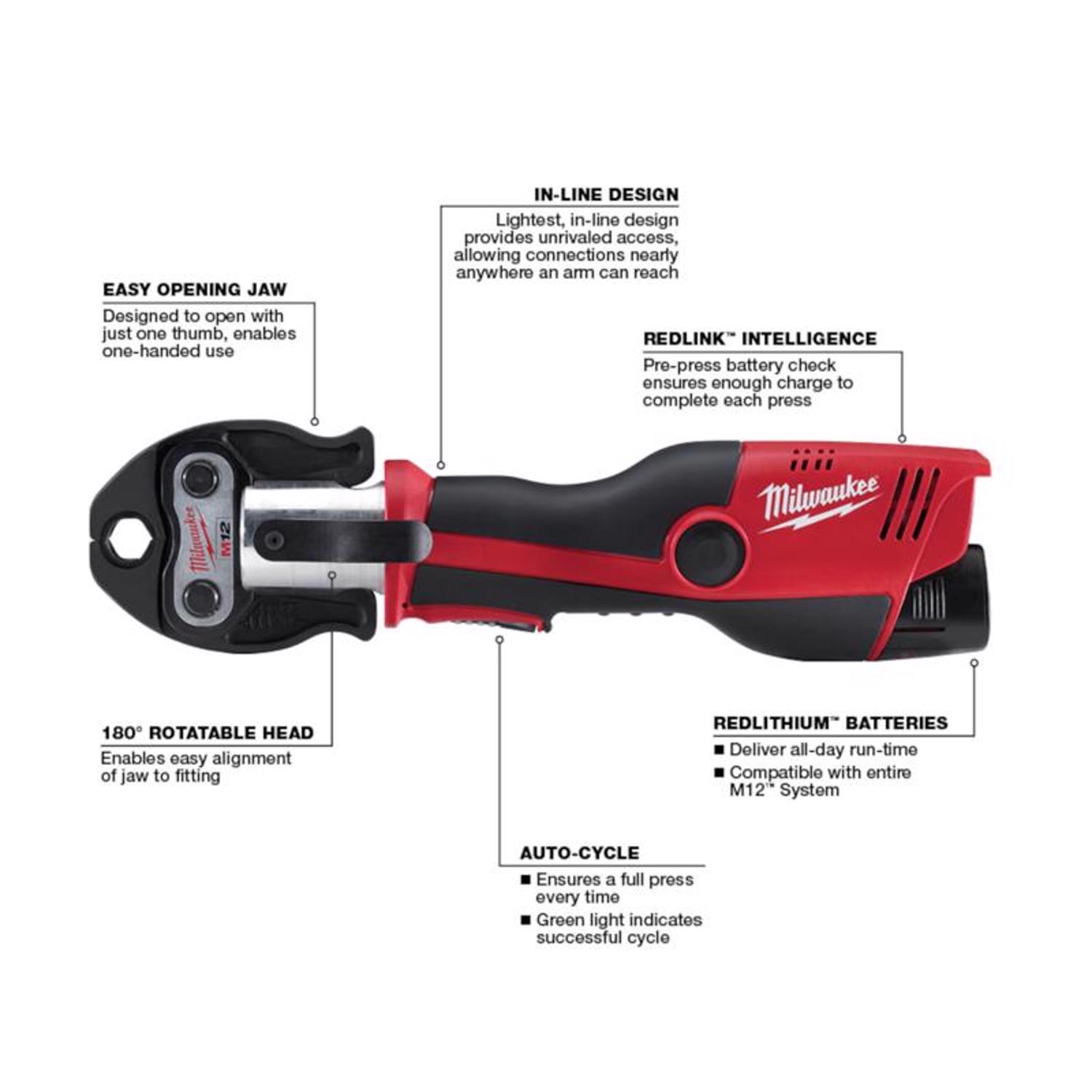 MW M12 Force Logic Cordless Press Tool Kit with Jaws Black/Red 8 pc