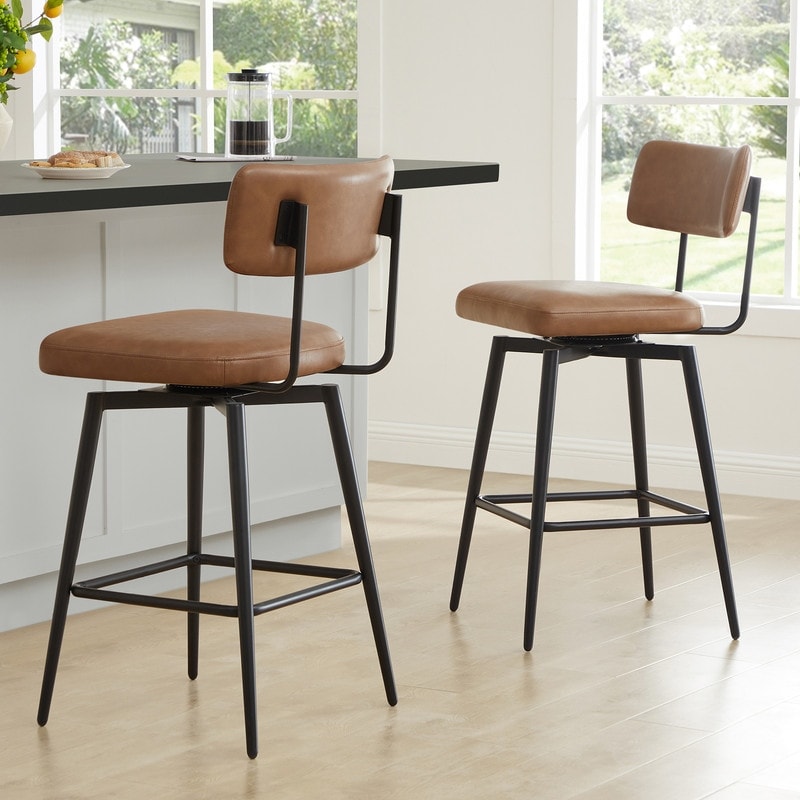 Elise Counter Height Swivel Bar Stool Chairs Set of 2 with Metal Frame