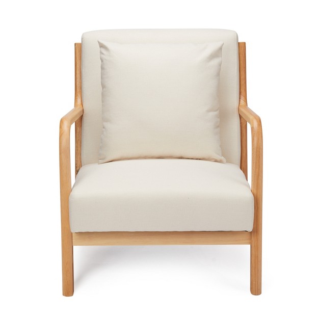 Jomeed Oak Wood Frame And Linen Upholstery Mid Century Modern Accent And Leisure Chair Beige