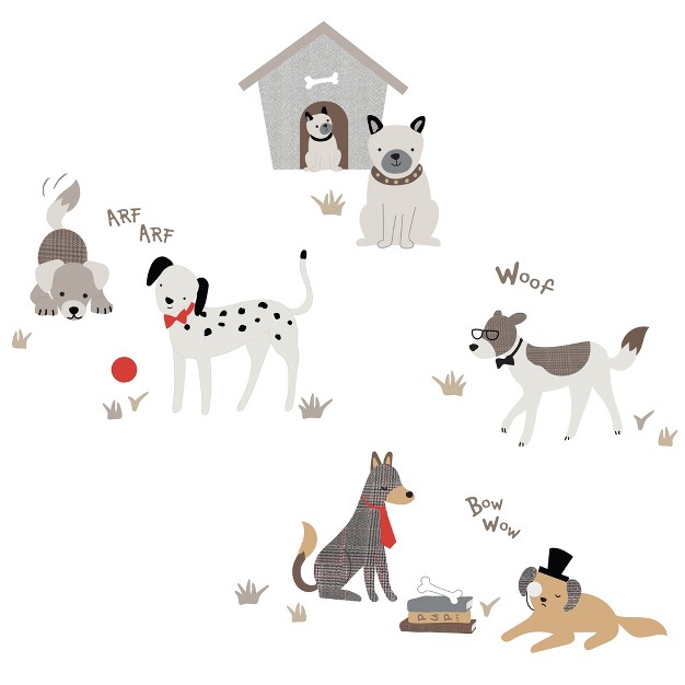 Lambs amp Ivy Bow Wow Gray beige Dog puppy With Doghouse Wall Decals stickers