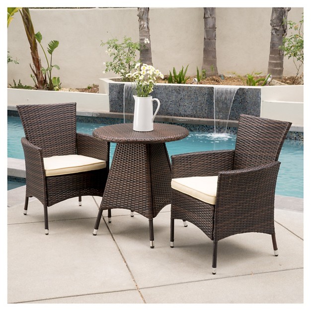 Melissa 3 piece Wicker Patio Bistro Set With Cushions Brown Christopher Knight Home