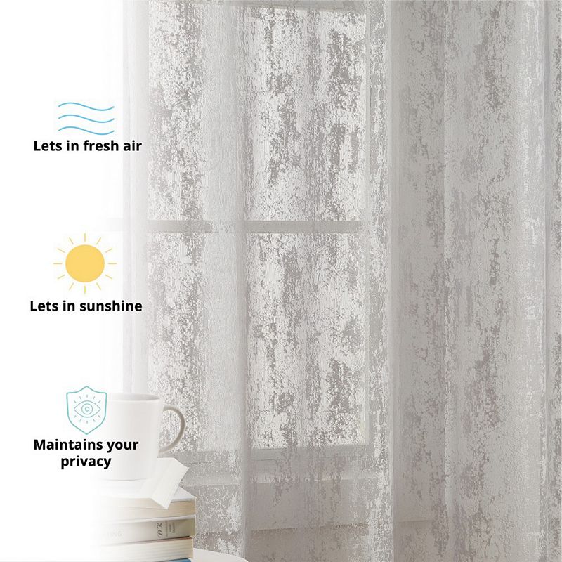 THD Crawford Modern Abstract Decorative Sheer Grommet Window Treatment Curtain Drapery Panels - Pair