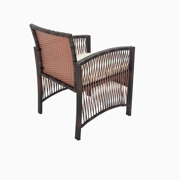 4 Piece PE Rattan Wicker Outdoor Sofa Chair Set with Beige Cushions and Tempered Glass Coffee Table - Overstock - 37454193