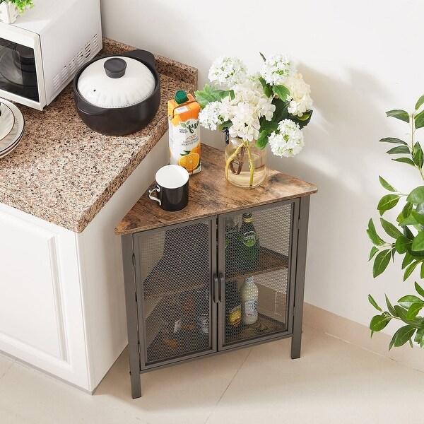 VECELO， Triangular Corner Cabinet with 3-tier Storage Shelves For Small Spaces(1PCS/2PCS)