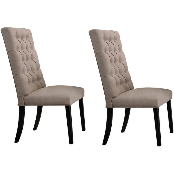 Morland Side Chair (Set-2) in Tan Linen and Vintage Black， Tan Linen Cushion with Welt Trim