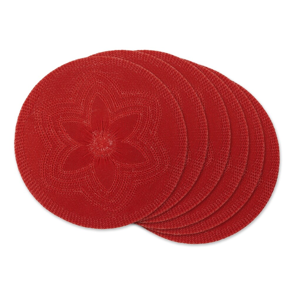 Set of 6 Red Decorative Woven Round Placemats  15\