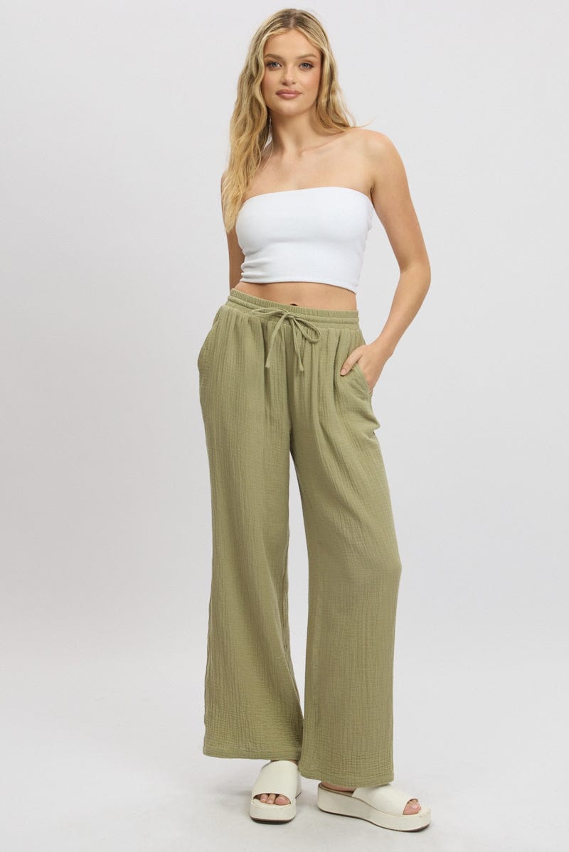 Green Wide Leg Pants Elasticated Waist
