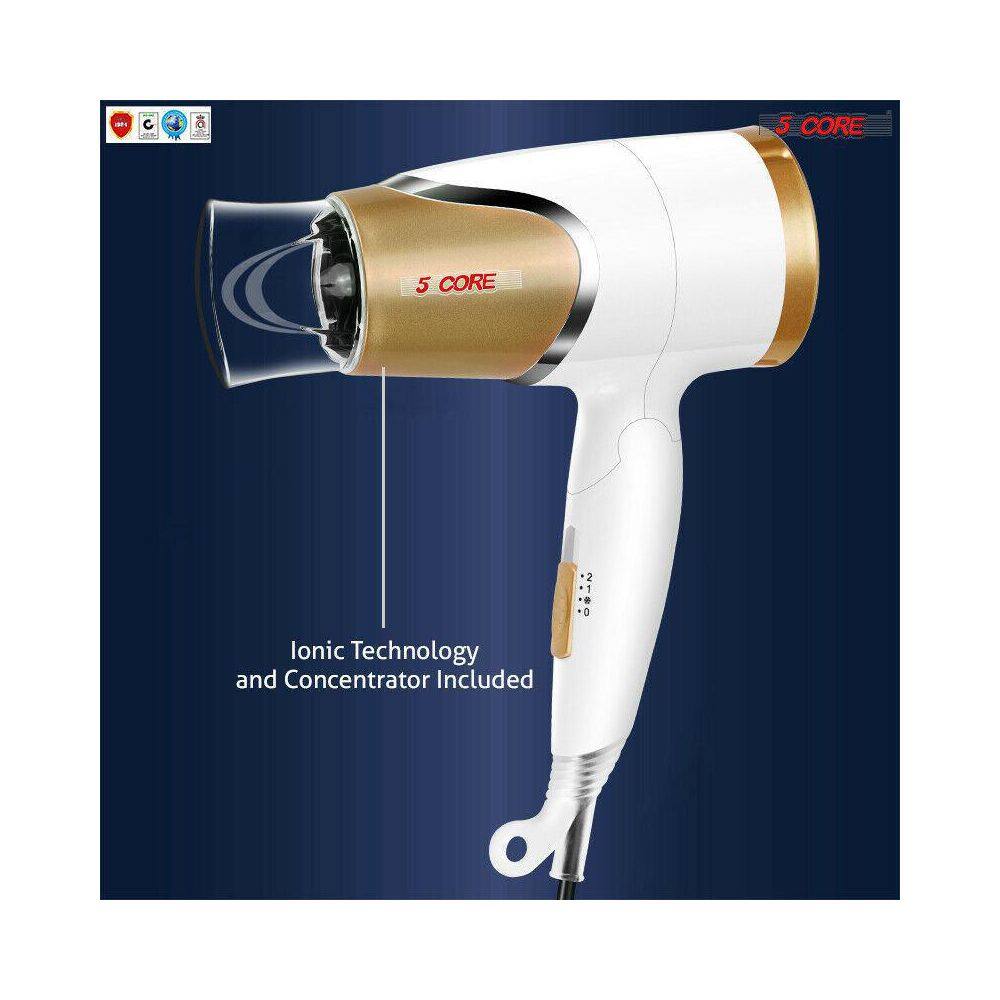 Aoibox 1875-Watt Lightweight Conditioner Home Hairdryer and Travel Hair Dryer Negative Ion Hair Dryer in White and Gold HDDB880