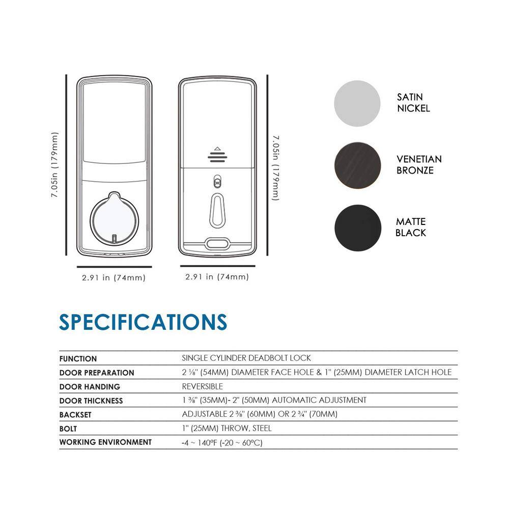 Lockly Secure Plus Satin Nickel Single-Cylinder Alarmed Deadbolt Lock with Smart Keypad Bluetooth and 3D Fingerprint PGD 728F SN