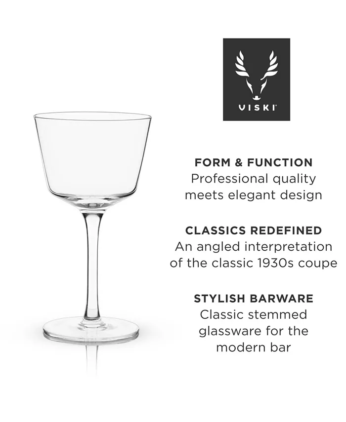 Viski Raye Angled Crystal Nick and Nora Glasses Set of 2 6 Oz