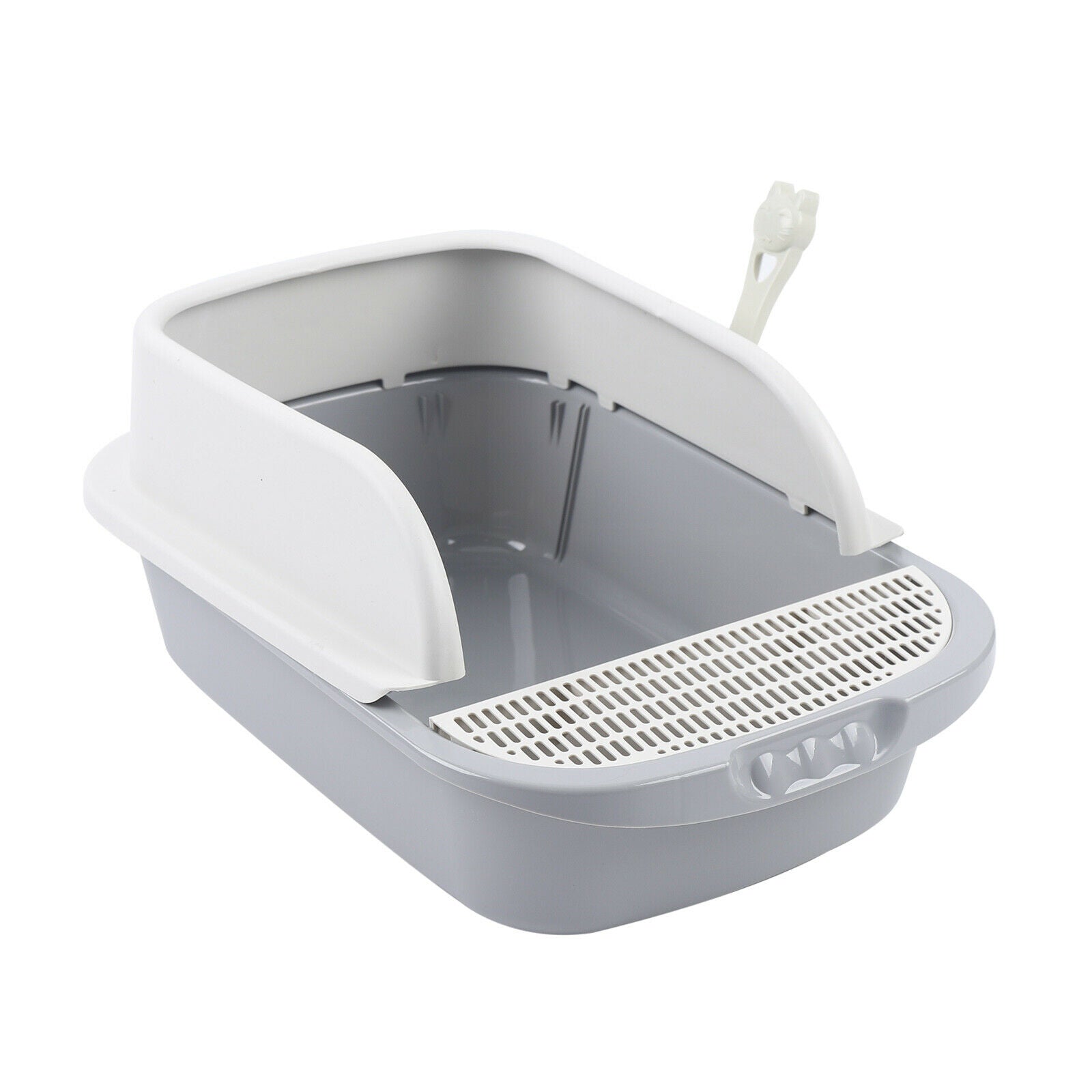 Semi-Enclosed Cat Toilet Kitty Litter Box Cleaning Tool Anti Splashing Hollow Out Pedal Leak Holes Evenly Distributed High Quality Plastic Gray