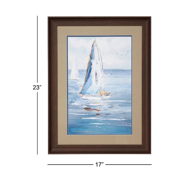 X 23 5 quot Coastal Decor Sailboat Painting Print Rectangular Brown Wood Frame Blue Olivia amp May