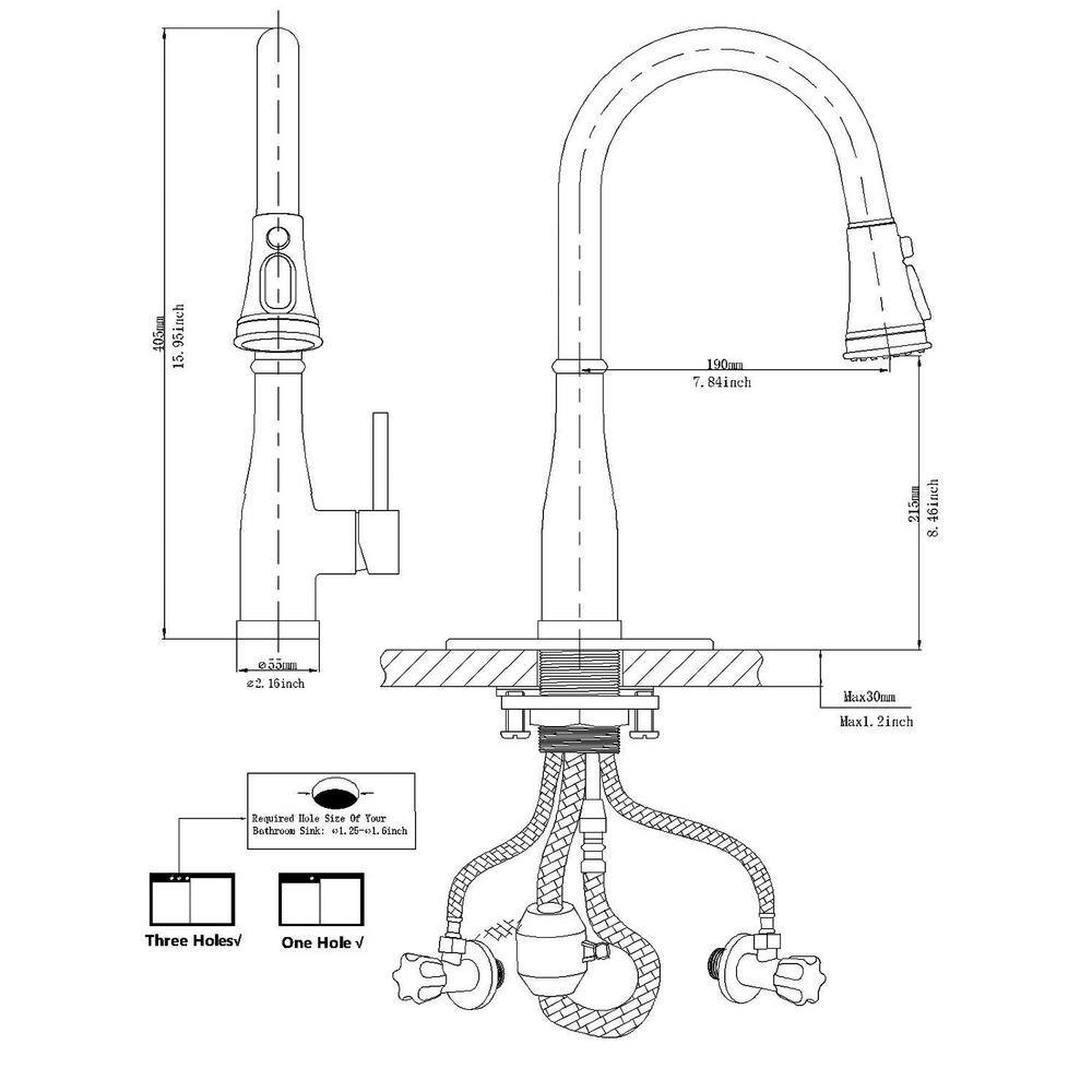 BWE Single-Handle Pull-Down Sprayer 3 Spray High Arc Kitchen Faucet With Deck Plate in Brushed Nickel A-94002-N