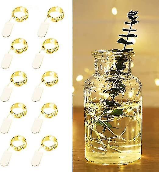 10 Pack Battery Operated Fairy Lights， 2m Led Silver Wire Waterproof String Lights， Warm White