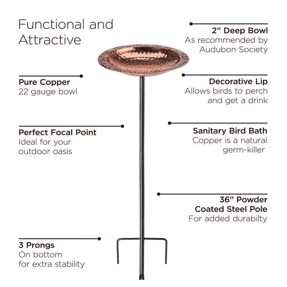 Good Directions Pure Copper Bird Bath on Garden Pole BBG