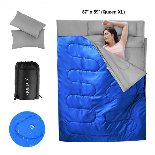 2 Person Waterproof Sleeping Bag with 2 Pillows-Blue