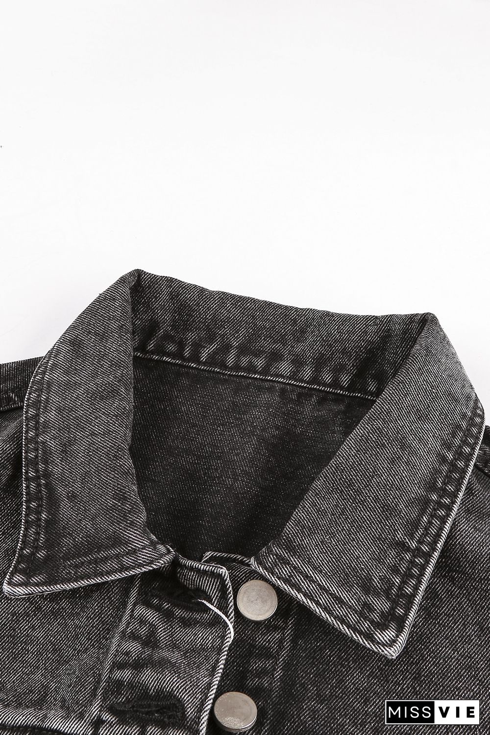 Gray Wash Button Pocket Denim Jacket