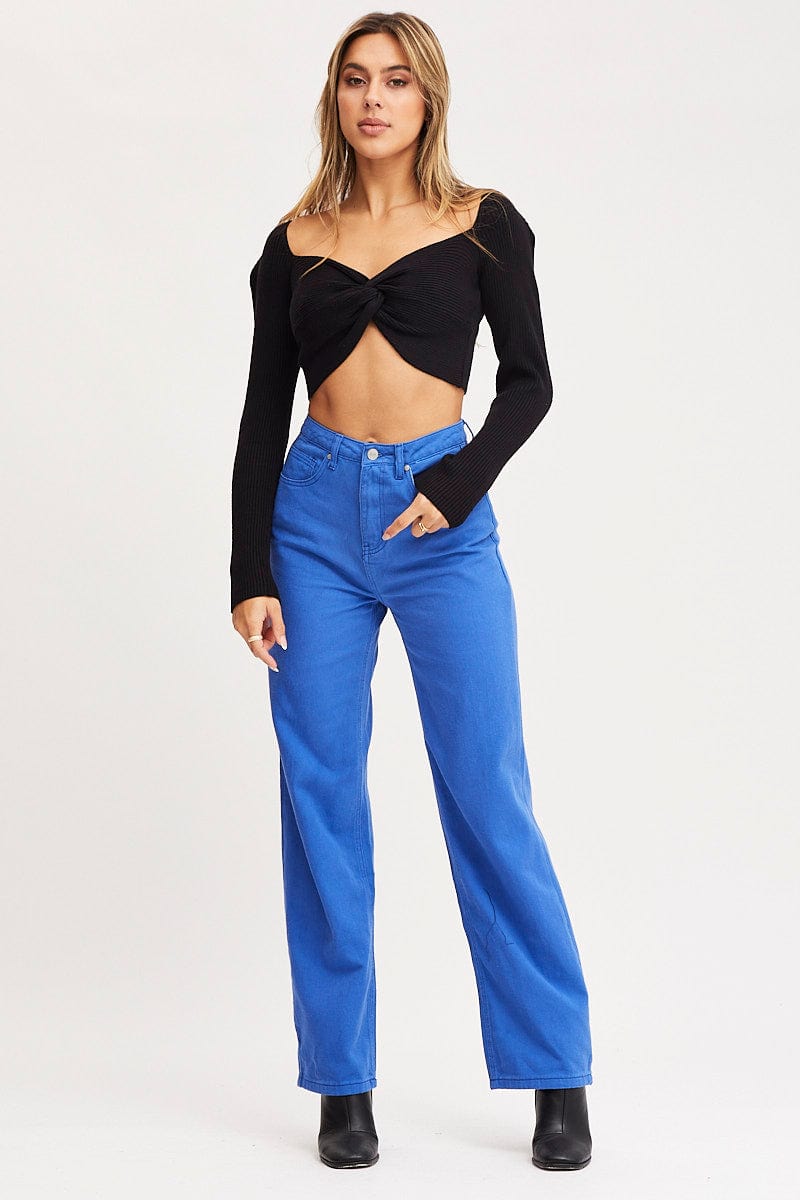 Blue Straight Denim Jeans High Rise