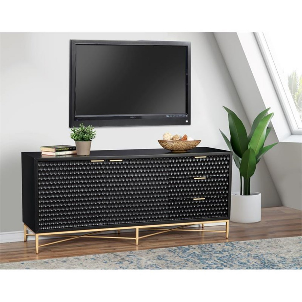 Home Square 2 Piece Set with TV Console and Mini Wood Desk in Black   Contemporary   Entertainment Centers And Tv Stands   by Homesquare  Houzz