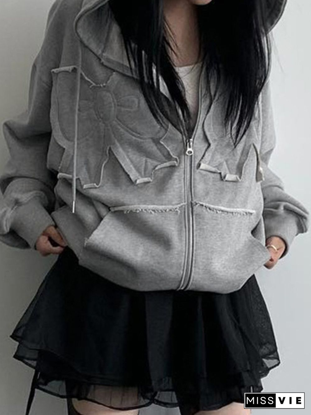 Bow Patch Embroidery Oversized Hoodie