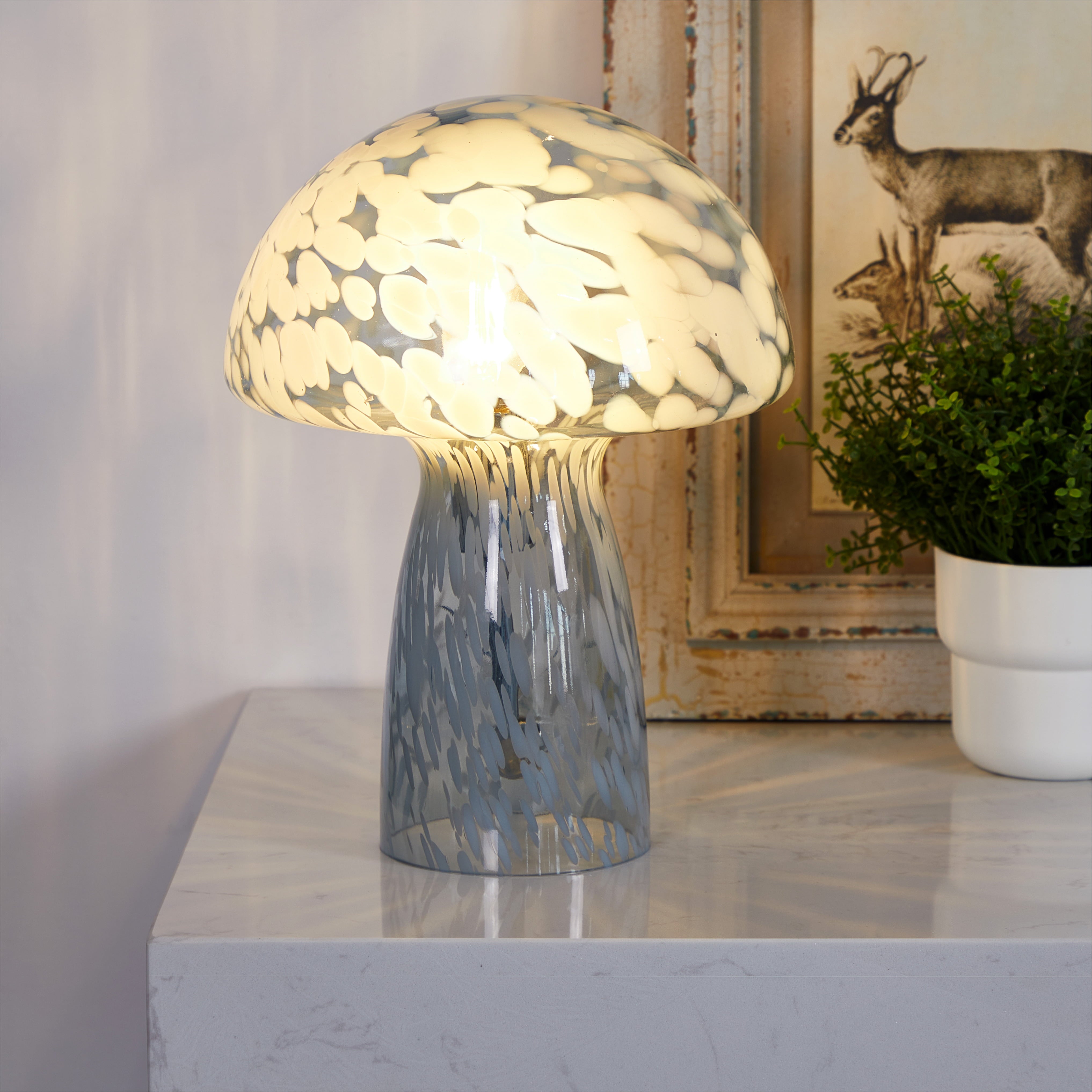 Urban Shop Novelty Glass Mushroom Lamp, Blue Tortoise, 12