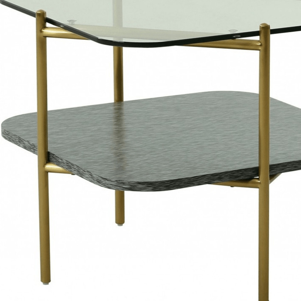 20 quotGold And Clear Glass And Metal Square End Table With Shelf   Contemporary   Side Tables And End Tables   by HomeRoots  Houzz