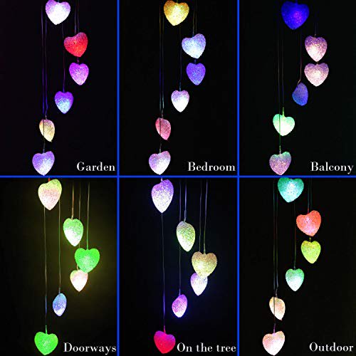 Cocobaby Color-changing LED Solar Powered Pink Heart Wind Chime Light Yard Garden Decor-Pink