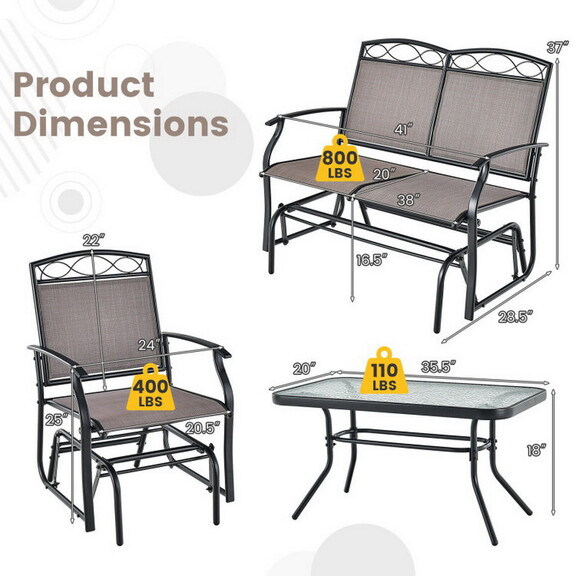 Costway 25386741 4 Piece Patio Glider Conversation...