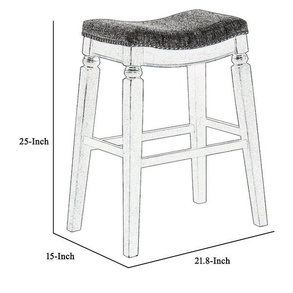 Nailhead Fabric Upholstered Counter Stool with Saddle Seat， Set of 2， Gray - 25 H x 15 W x 21.8 L Inches