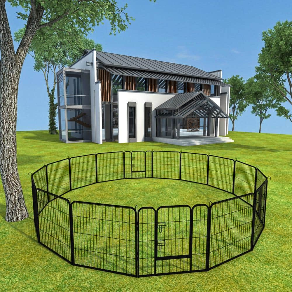 Tatayosi Coverage Area 0.002-Acre Wireless 16-Panels Large outdoor Iron Puppy Dog Fence Pet Dog Playpen J-Y-W24138332