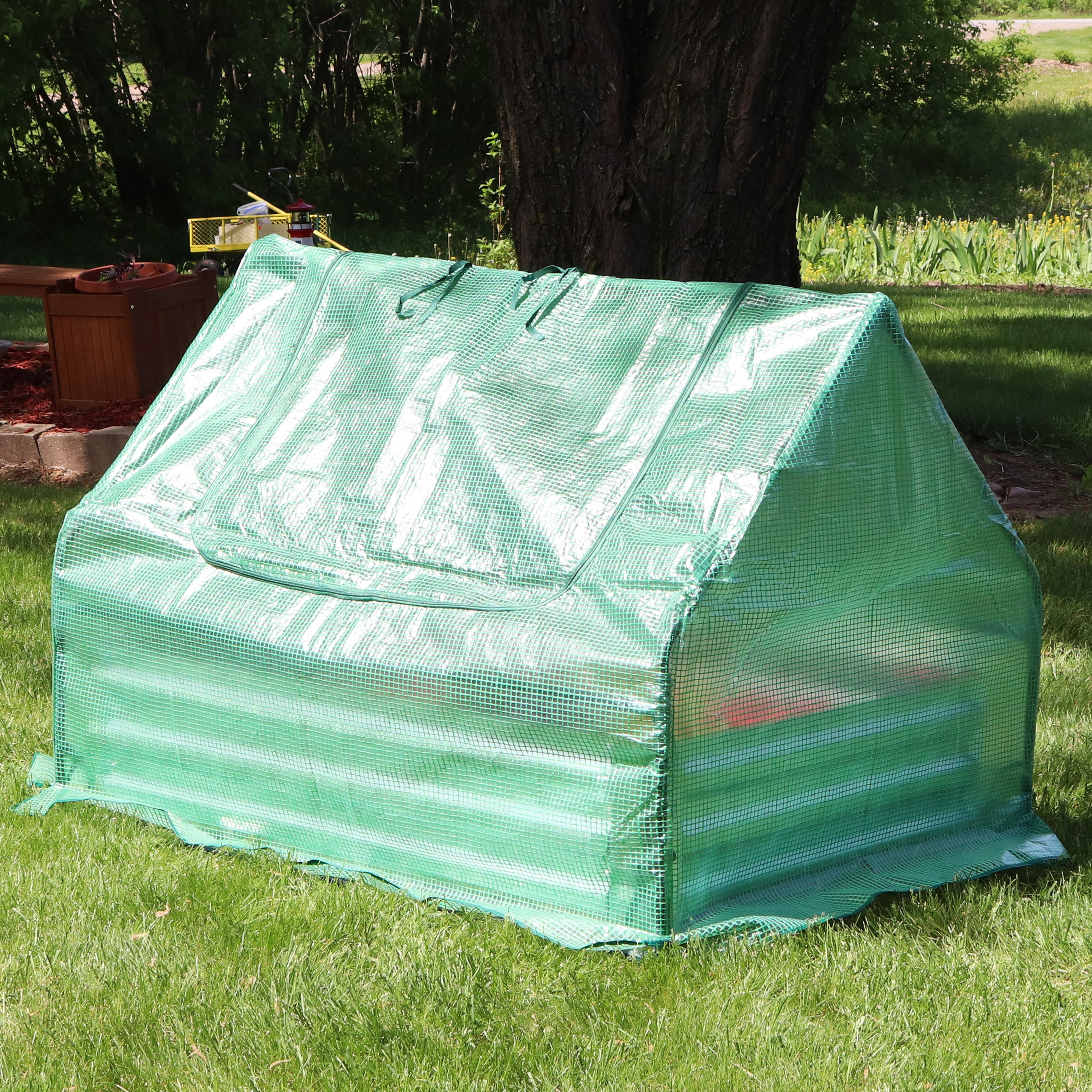 Sunnydaze Steel Raised Garden Bed with Greenhouse Cover - Green - 4' x 3'