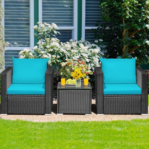 3 Pieces Patio wicker Furniture Set with Cushion