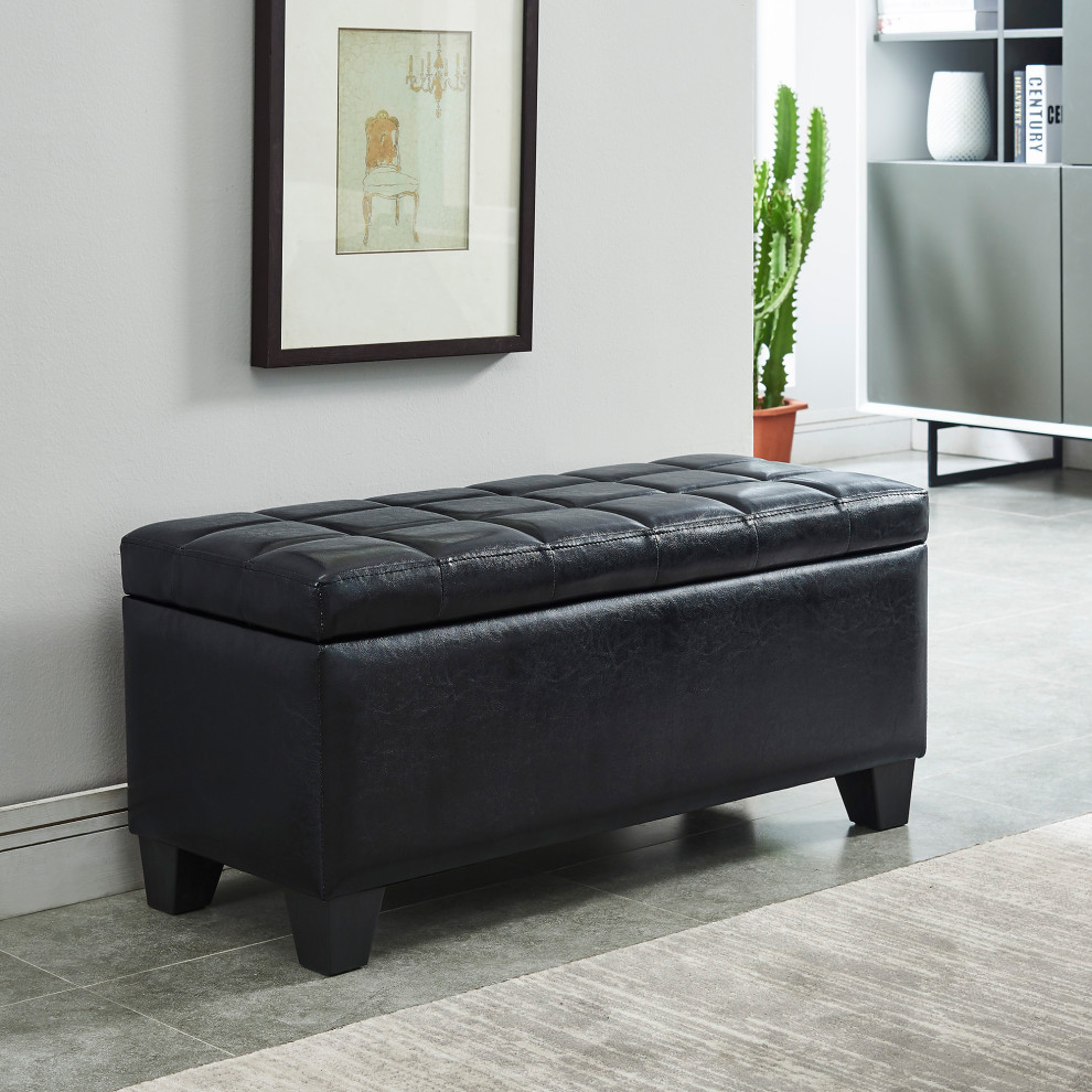 Faux Leather Storage Ottoman   Transitional   Footstools And Ottomans   by WHI  Houzz