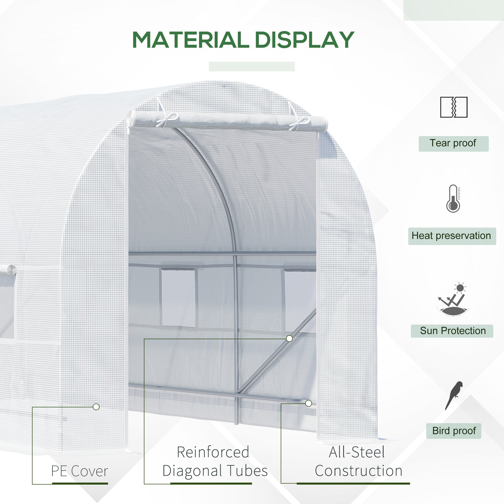 Outsunny 15' x 7' x 7' Walk-In Gardening Plant Greenhouse w/ PE Cover, White