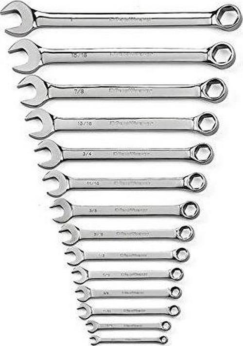 GearWrench 81924 Full Polish Combination Non-Ratcheting Wrench Set SAE， 14-Piece