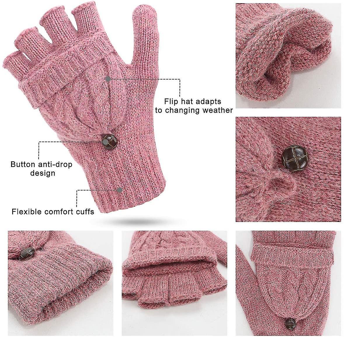 Women's Gloves Fingerless Mittens - Ladies Gloves Winter Warm Knit Fingerless Gloves Wool Mittens Flap Cover Texting Glovespink