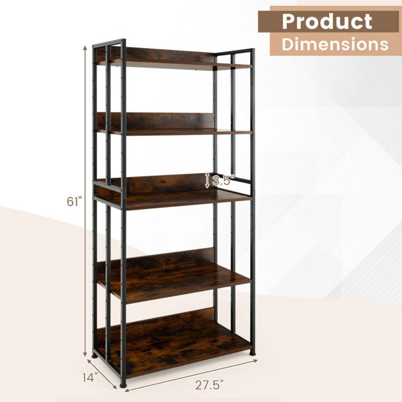 Hivago 3/5-Tier Industrial Bookshelf Storage Shelf Display Rack with Adjustable Shelves