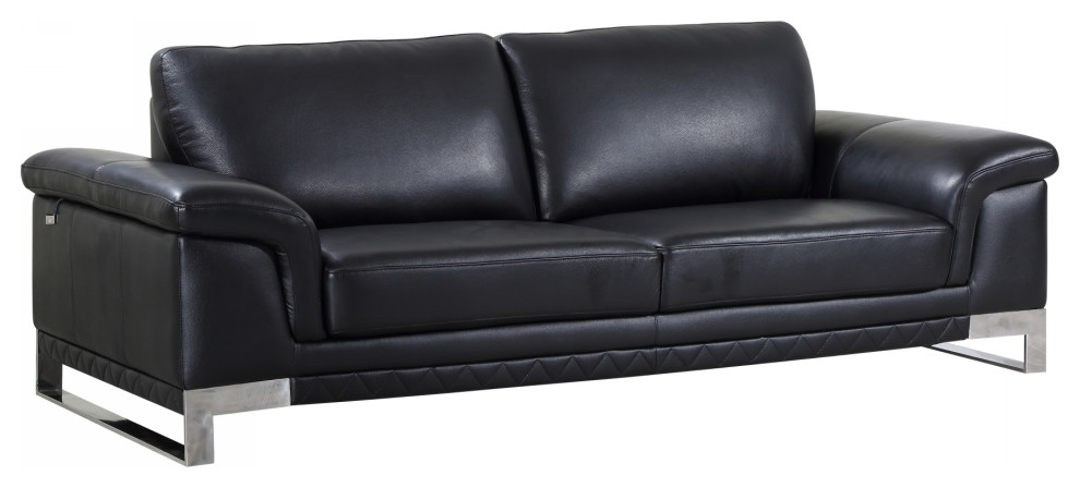 32 quotLovely Black Leather Sofa   Contemporary   Sofas   by HomeRoots  Houzz