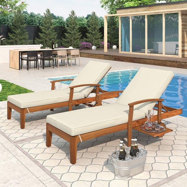 2pcs Outdoor Chaise Lounge with Cushion Wheels and Sliding Cup Table - Overstock - 35790595