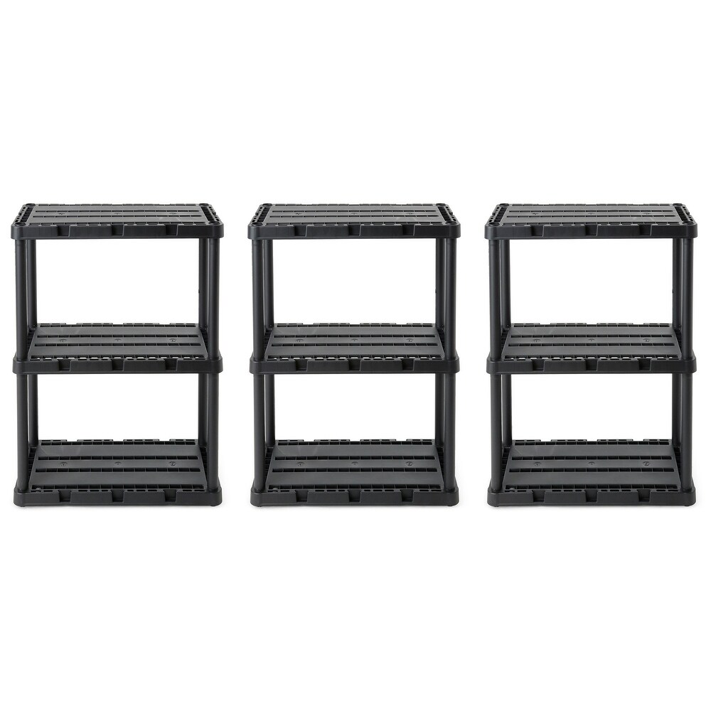 Gracious Living 3 Shelf Knect A Shelf Solid Light Duty Storage Unit  Black 3Pack