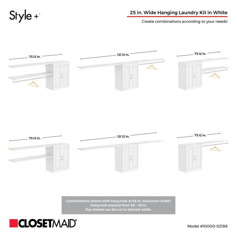 ClosetMaid Style+ 55.12 in. W - 121.12 in. W White Laundry Room Cabinet Kit with Top Shelves and Shaker Doors 10000-02188