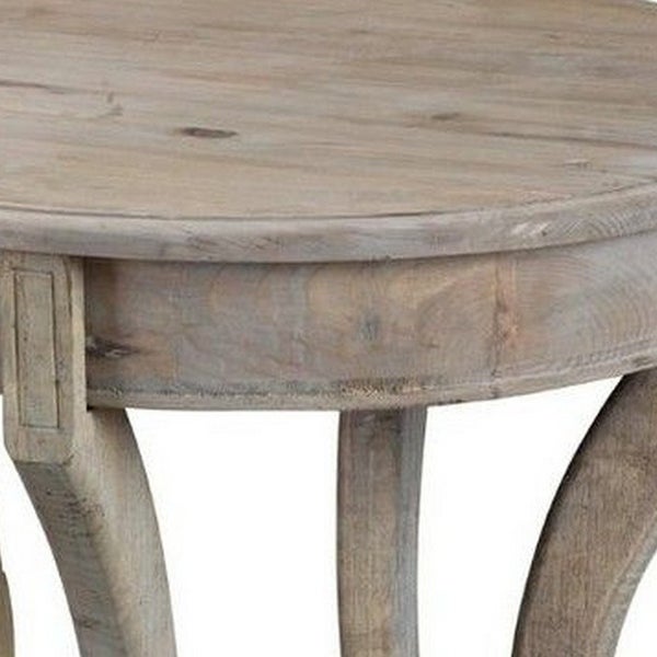 Farmhouse Wooden Side Table with Scrolled Legs and Turnip feet， Taupe Brown