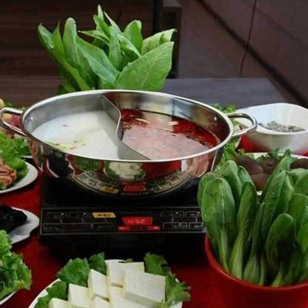 Dual Sided Stainless Steel Hot Pot Yuanyang Pot Shabu Shabu Yin Yang Chafing Dish Cookware for Home Kitchen