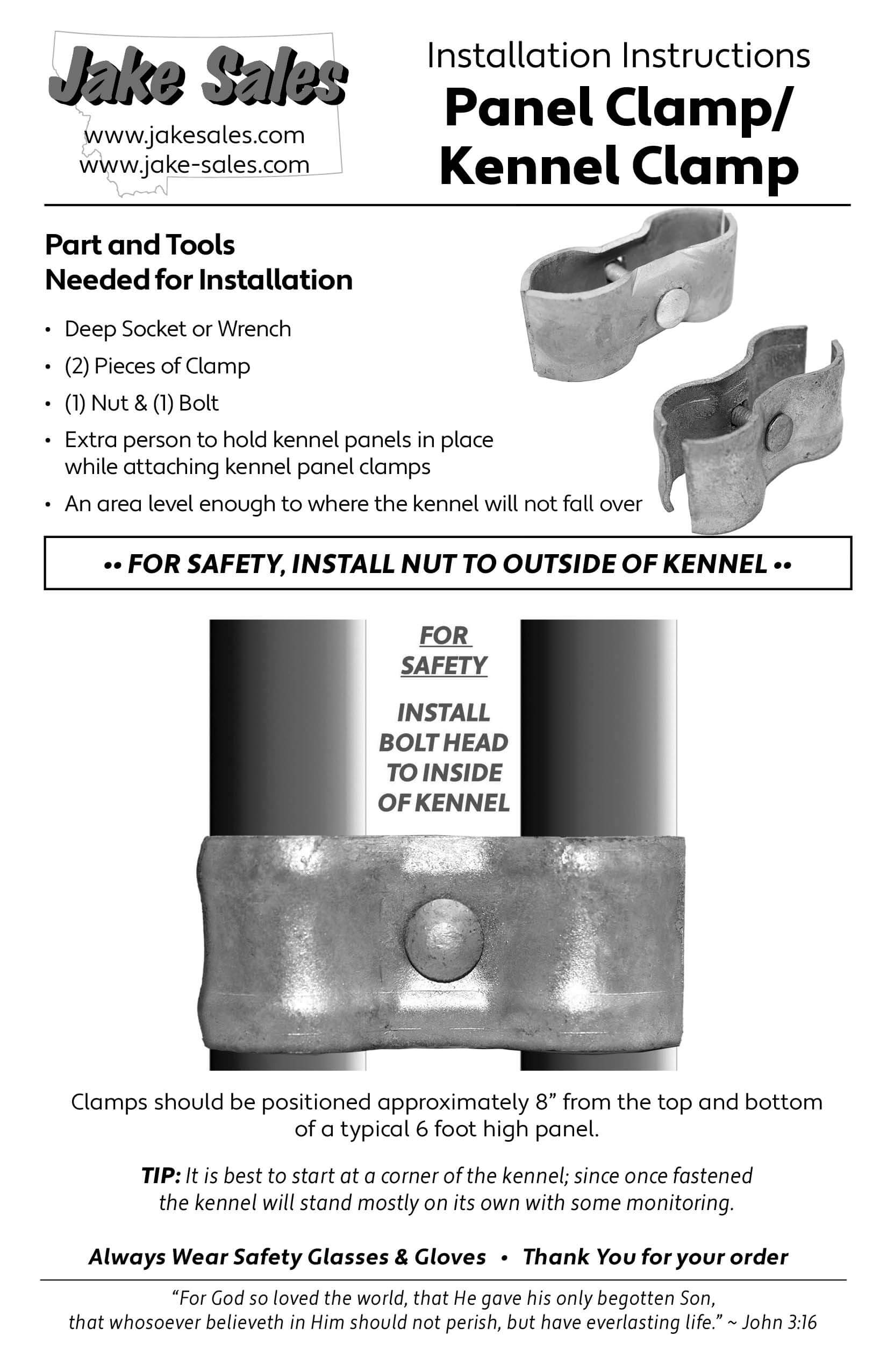 Jake Sales Brand - Chain Link Fence Panel / Kennel Clamps - for 1-3/8"  panel frames.  Each