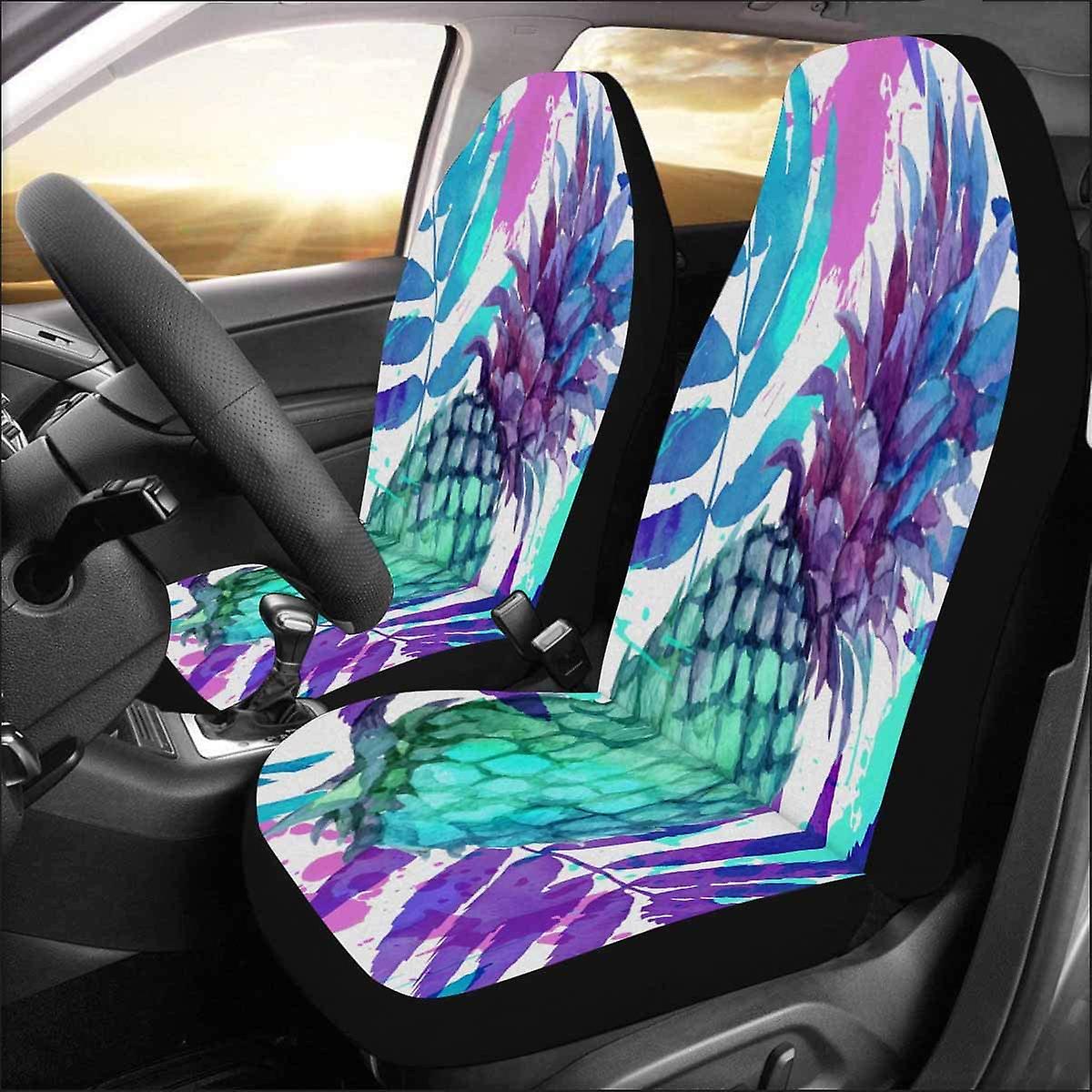 Set Of 2 Car Seat Covers Vivid Colors Pineapples And Leaves Universal Auto Front Seats Protector Fits For Car，suv Sedan，truck