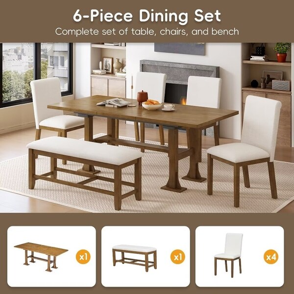 Extendable Dining Table Set，with Removable Leaf and Upholstered Chairs